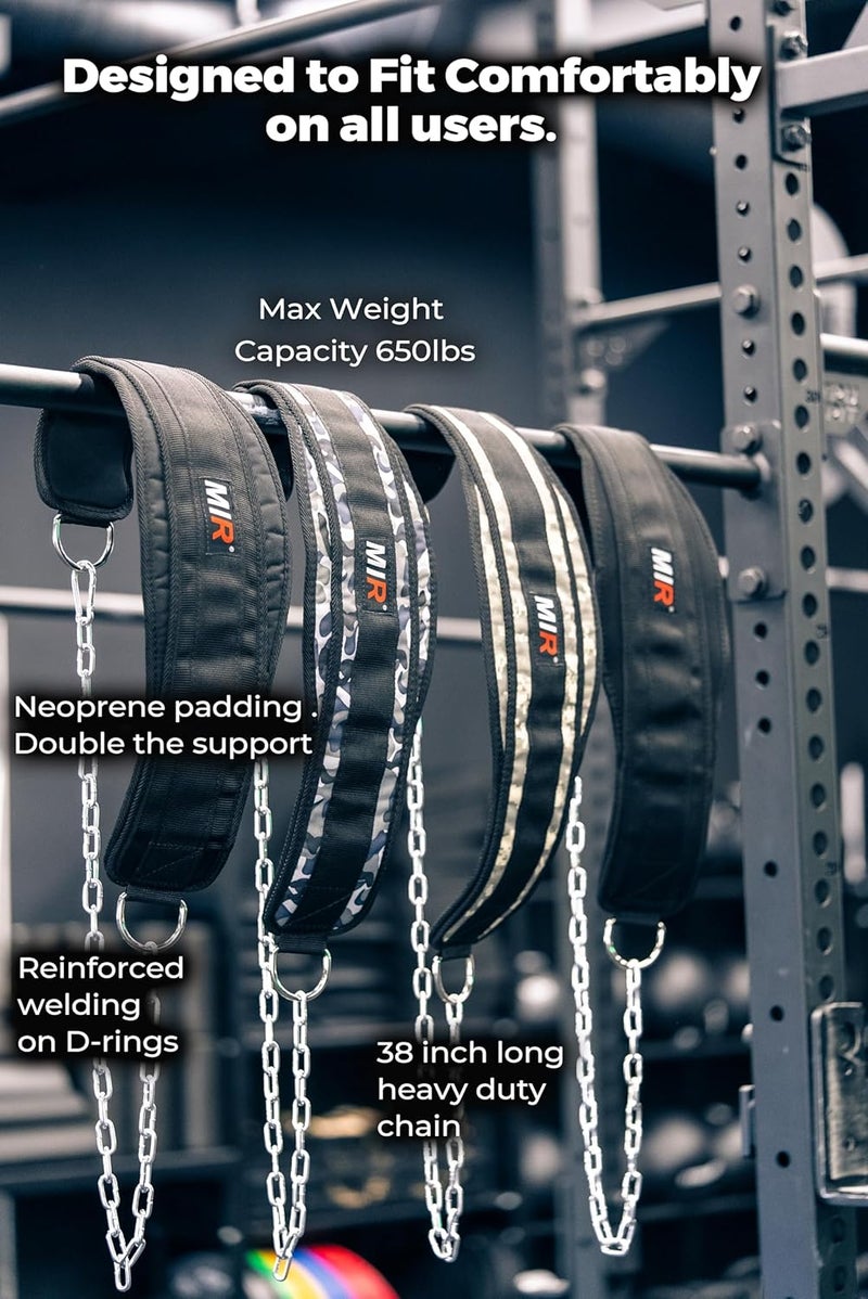 MIR Dip belt With 36" - 38" chain, 500lbs - 650lbs weight capacity, Weight lifting for dips and pullups - Image 2